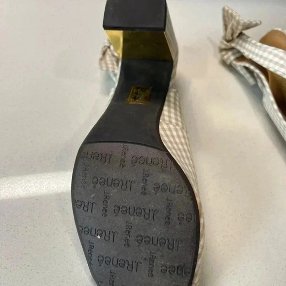 J Renee Tan Gingham Print Slingback Heels Size 10 - Picture 5 of 6